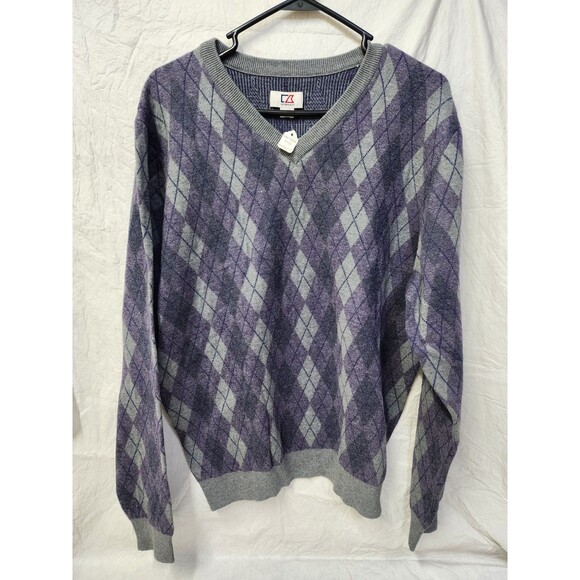 Cutter & Buck Men's Kains Argyle Vneck Sweater Size Large - Picture 1 of 3